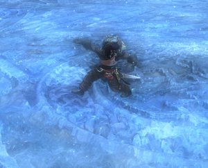 A player sliding on an Ice Floor