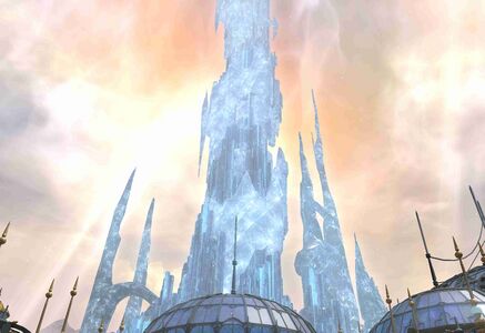 The tower soars over the rooftops of the Crystarium.