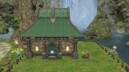 Pictured beside a Lavender Beds small house