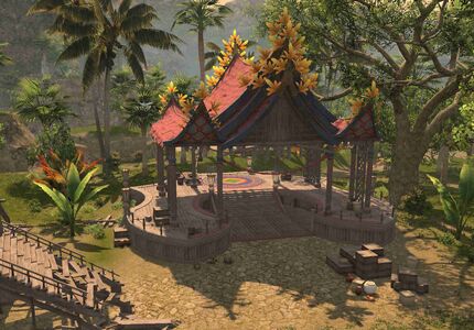 The building at the base of the stairs